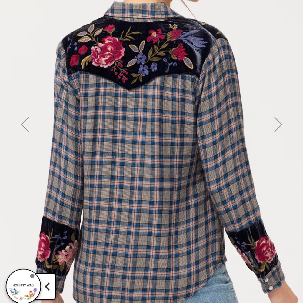 Johnny Was Puff Sleeve Western Shirt Cirla Plaid size M - Picture 7 of 7